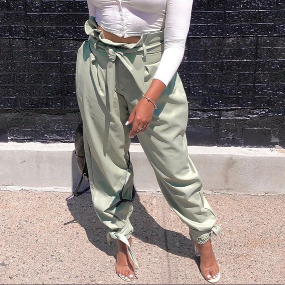 NWT Faux Leather Green Sage Joggers